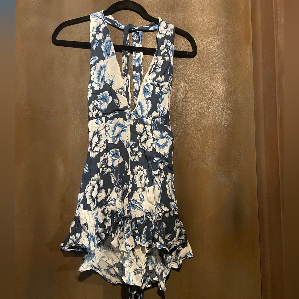 Olivaceous Navy and White Floral Romper